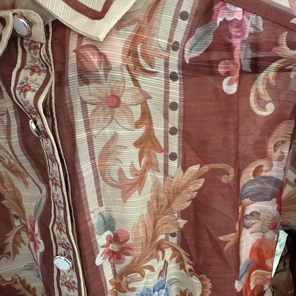 Sheer Floral Button-Front Midi Dress in Rust - Picture 3 of 10